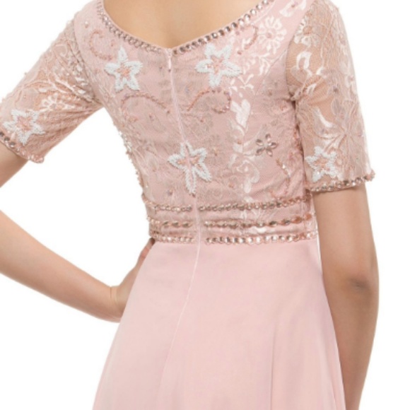 A Line Short Sleeve Lace Mother Of The Bride Dress - Picture 3 of 8